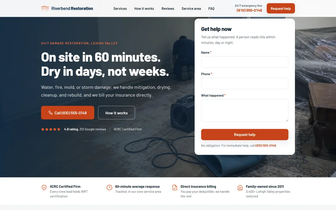 Riverbend Restoration homepage hero